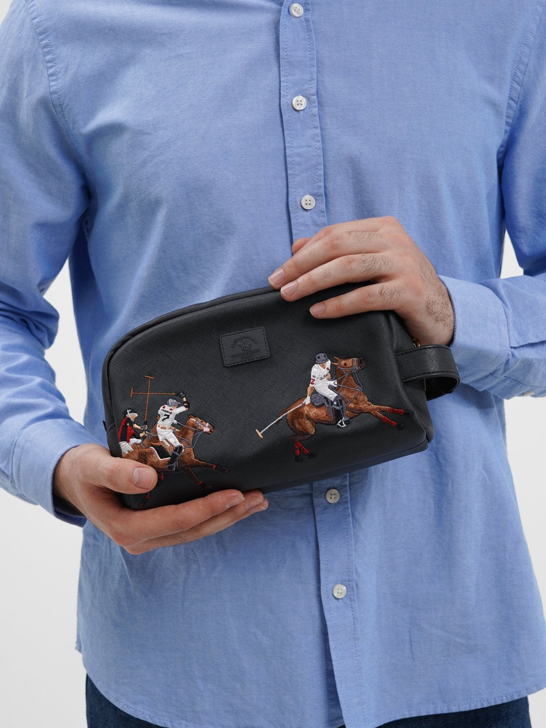 Santa Barbara Polo & Racquet Club Leather Embroidered Toiletry Bag - WINKOTECH