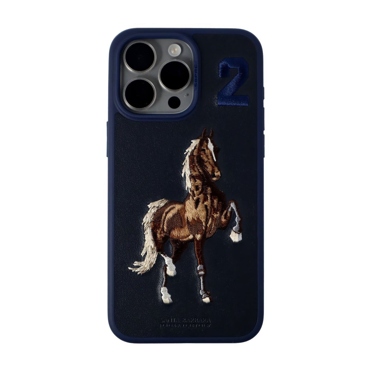 Boris Series Santa Barbara Polo & Racquet Club Leather Embroidery iPhone Case - (Navy Blue)