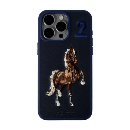 Boris Series Santa Barbara Polo & Racquet Club Leather Embroidery iPhone Case - (Navy Blue)