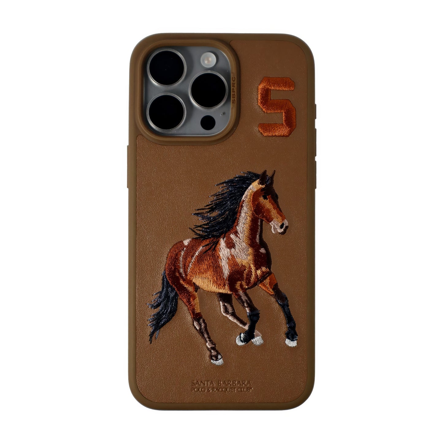 Boris Series Santa Barbara Polo & Racquet Club Leather Embroidery iPhone Case - (Brown)