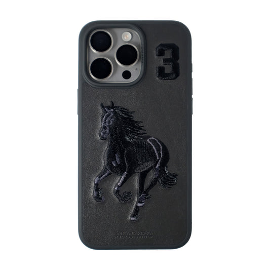 Boris Series Santa Barbara Polo & Racquet Club Leather Embroidery  iPhone Case - (Charcoal Gray)