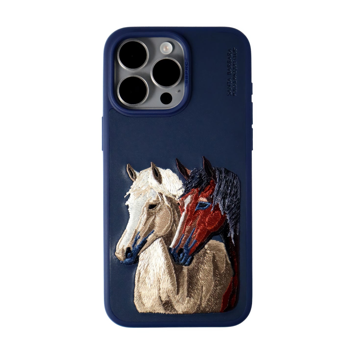 Isidore Series Santa Barbara Polo & Racquet Club Leather Embroidery iPhone Case - (Navy Blue)