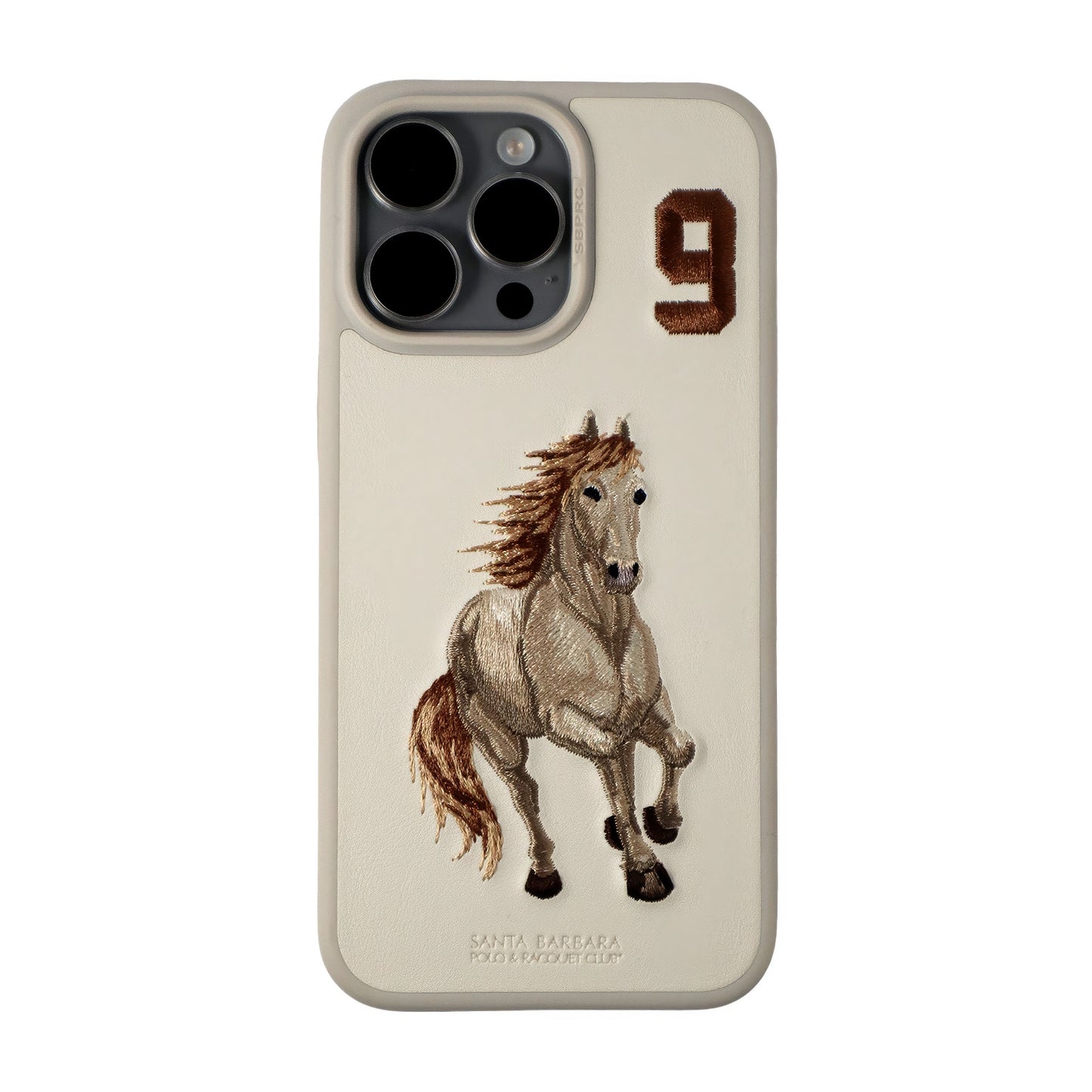 Boris Series Santa Barbara Polo & Racquet Club Leather Embroidery iPhone Case - (Cream)