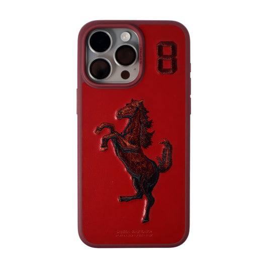 Boris Series Santa Barbara Polo & Racquet Club Leather Embroidery iPhone Case - (Cherry Red)