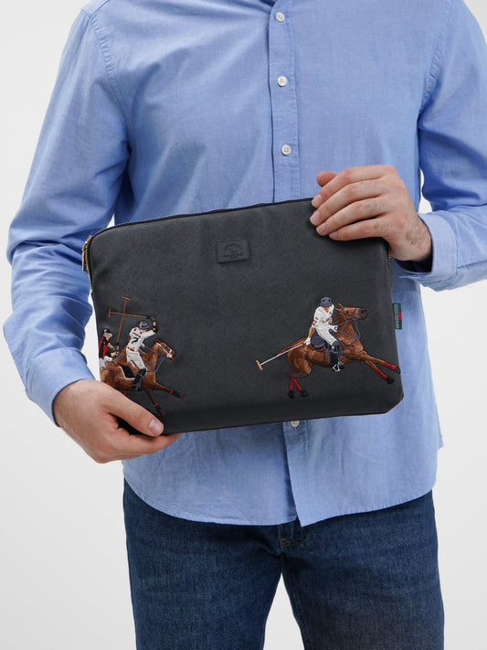 Santa Barbara Polo & Racquet Club Leather Embroidered Macbook/iPad Bag