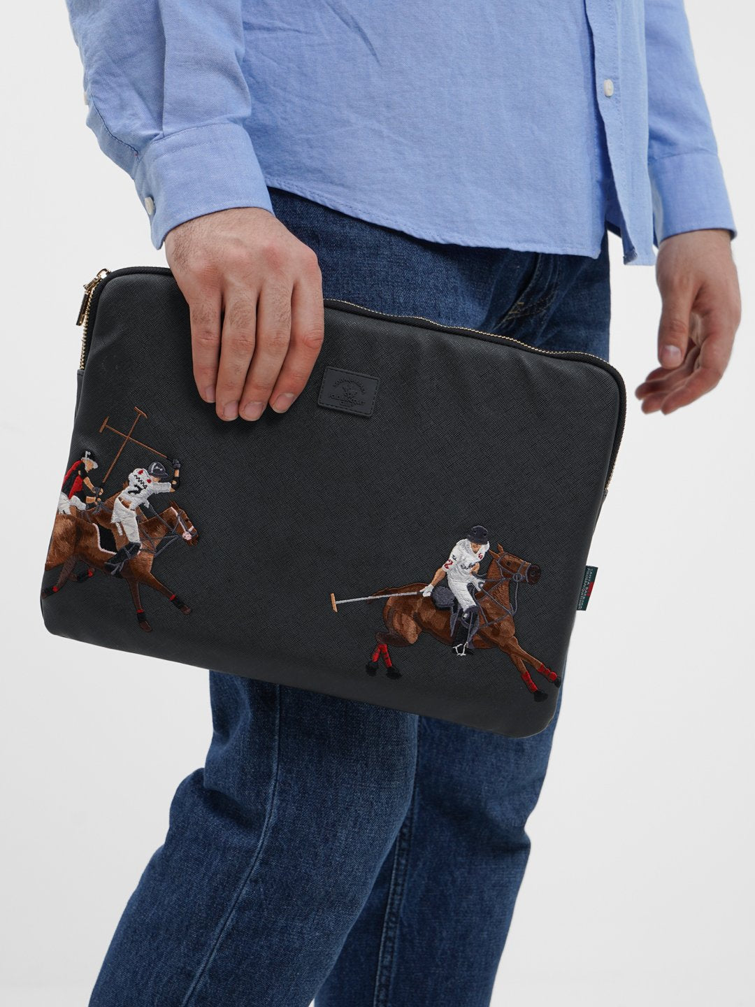 Santa Barbara Polo & Racquet Club Leather Embroidered Macbook/iPad Bag